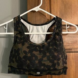 Senita Athletics Sports Bra Olive Green with Black Flowers with back pocket, M